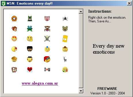 Emoticons MSN 1.1. Screenshots reviewed in Icons category of Desktop Enhancements directory