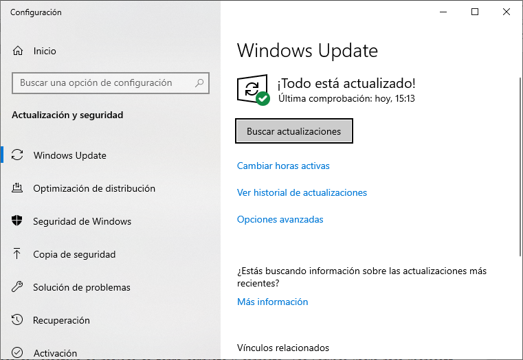 Configuración de Windows Update, el actualizador automático de Windows.