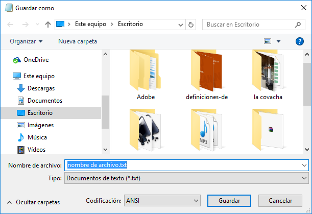 Cuadro de diálogo típico para guardar un archivo