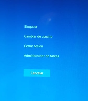 Ventana de seguridad en Windows 10 activada por la combinación CTRL + ALT + DEL