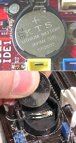 Pila de la CMOS-BIOS en la placa madre de una computadora personal