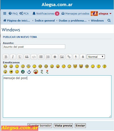 Ejemplo: postear un mensaje en el foro de alegsa.com.ar