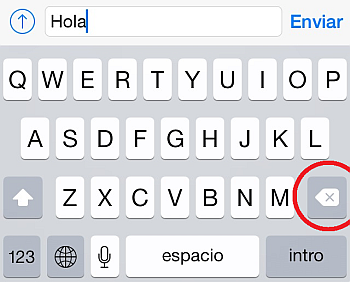 Tecla Backspace en un iPhone