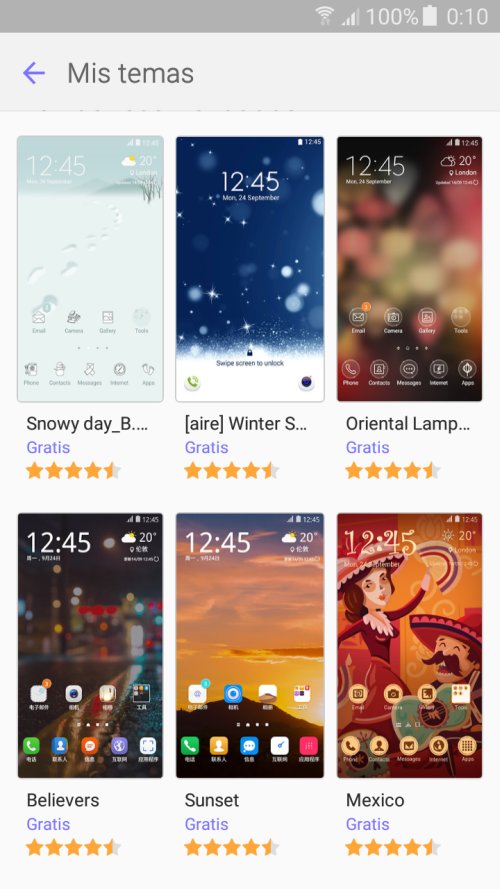Temas que pueden elegirse en un teléfono celular con sistema operativo Android.