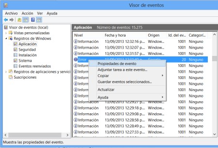 Visor de eventos de Windows