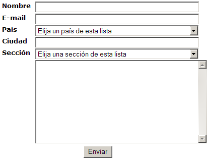 Imagen de un formulario web y sus componentes
