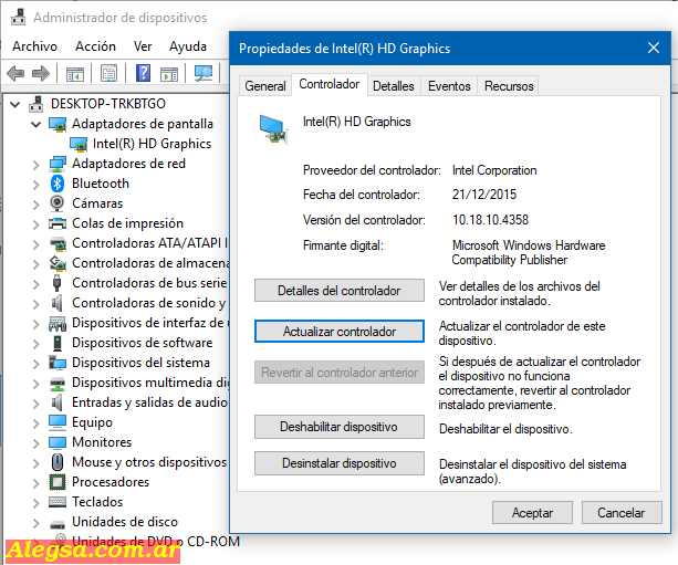 Actualizar controladores gráficos de Intel desde el Administrador de dispositivos de Windows