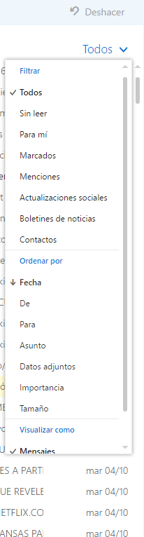 Ordenar los emails de outlook