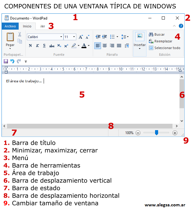 Elementos típicos de una ventana de Windows y sus nombres