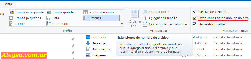 Mostrar extensiones de archivos en Windows