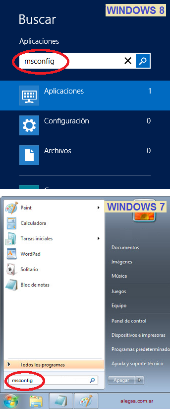 Ingresar a msconfig en Windows 7 y 8