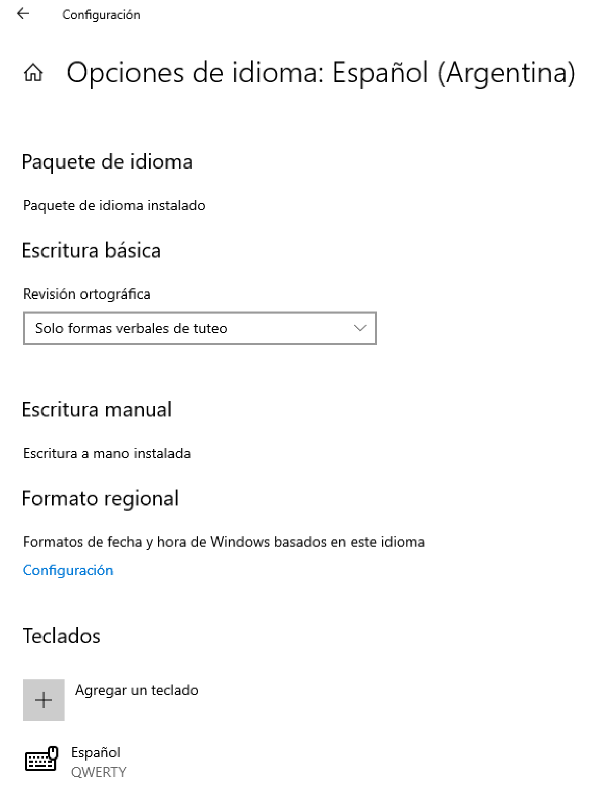 Dentro de las opciones de idioma de Windows