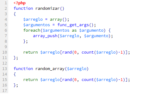 La función randomizar no tiene parámetros, en cambio llamada random_array puede recibir un parámetro.