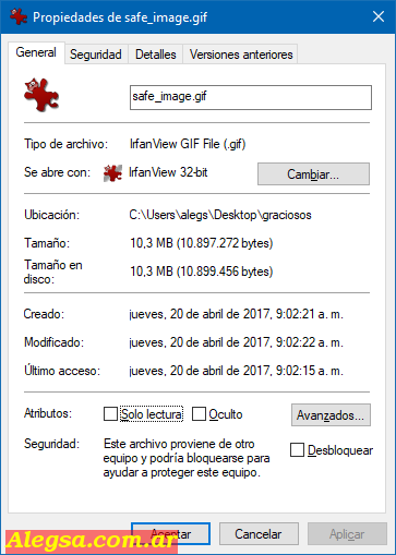 Propiedades de un archivo en Windows 10