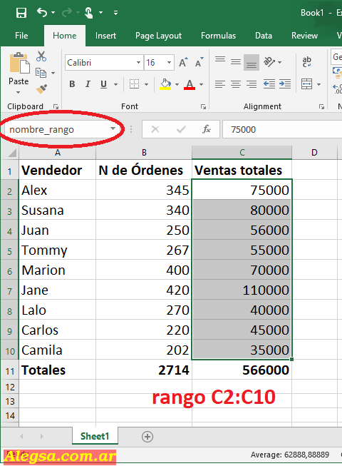 Dar nombre a un rango en Microsoft Excel