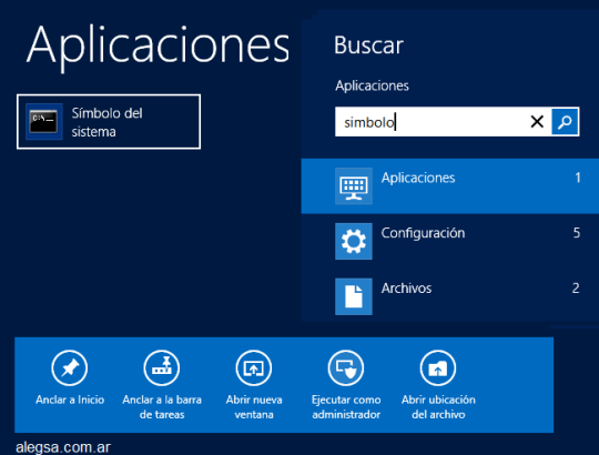 Ingresar a Símbolo de sistema como administrador en Windows 8