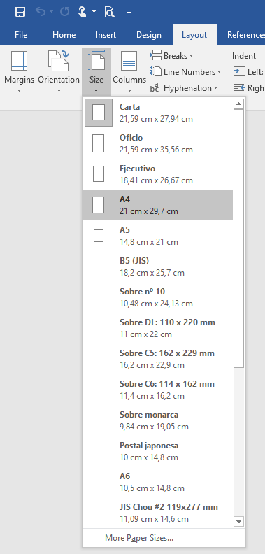 Tamaño del documento en Word en A4