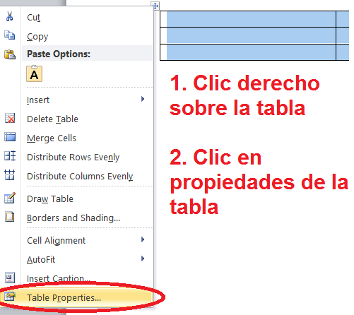 Propiedades de la tabla