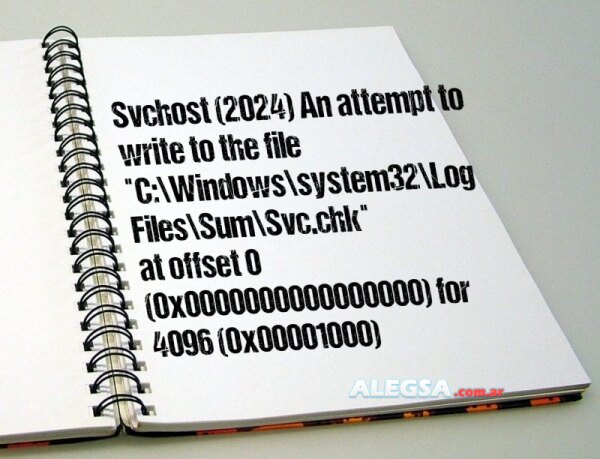 Svchost (2024) An attempt to write to the file "C:\Windows\system32\LogFiles\Sum\Svc.chk" at offset 0 (0x0000000000000000) for 4096 (0x00001000) bytes failed after 0.000 seconds with system error 1453 (0x000005ad): "Insufficient q