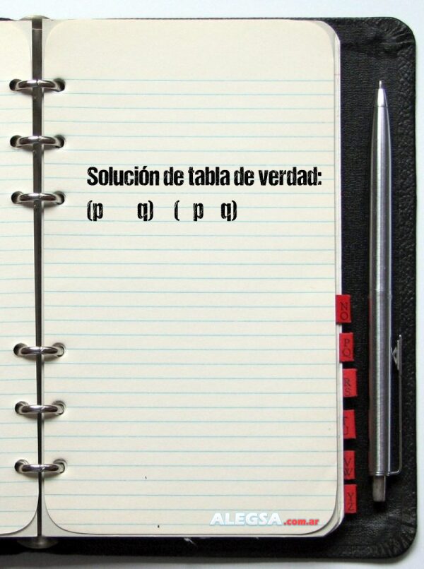 Solución de tabla de verdad: (p ˄ ¬q) ˅ (¬p↔ q)