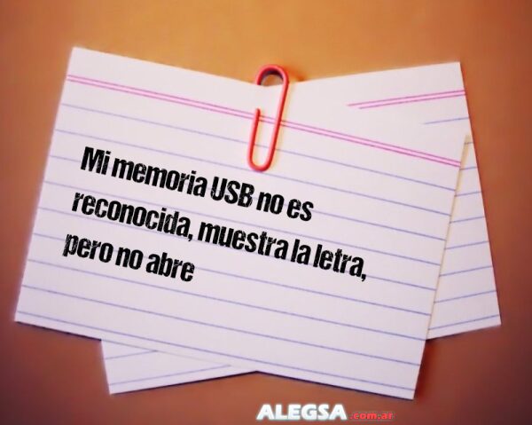 Mi memoria USB no es reconocida, muestra la letra, pero no abre