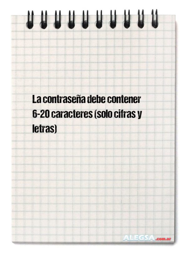 La contraseña debe contener 6-20 caracteres (solo cifras y letras)