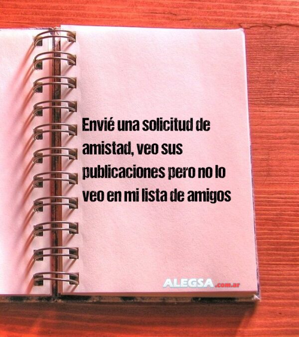 Envié una solicitud de amistad, veo sus publicaciones pero no lo veo en mi lista de amigos