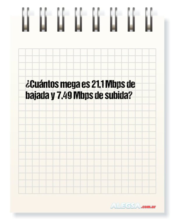 ¿Cuántos mega es 21.1 Mbps de bajada y 7.49 Mbps de subida?