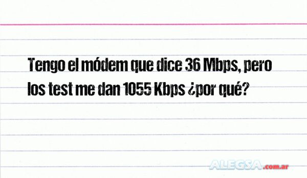 Tengo el módem que dice 36 Mbps, pero los test me dan 1055 Kbps ¿por qué?